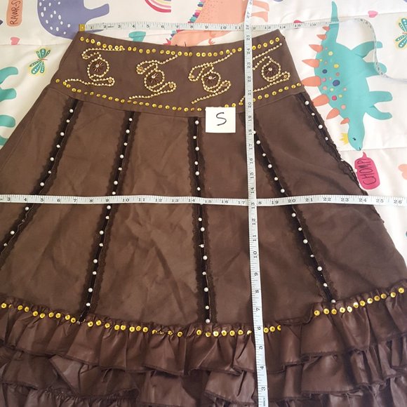 brown y2k boho bling ruffled a-line skirt - Picture 5 of 6